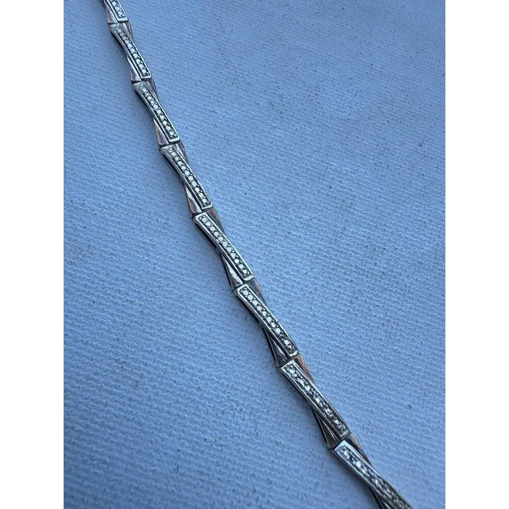 Vintage Sterling Silver Tennis Bracelet with 2 Small Diamonds on Clasp 7.5